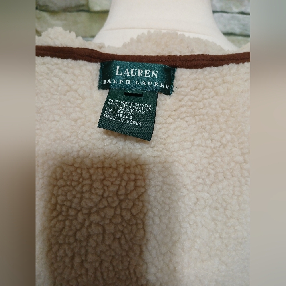 Lauren Ralph Lauren Brown Faux Suede Hooded Vest Sherpa Lining Large Cottagecore - Picture 5 of 5